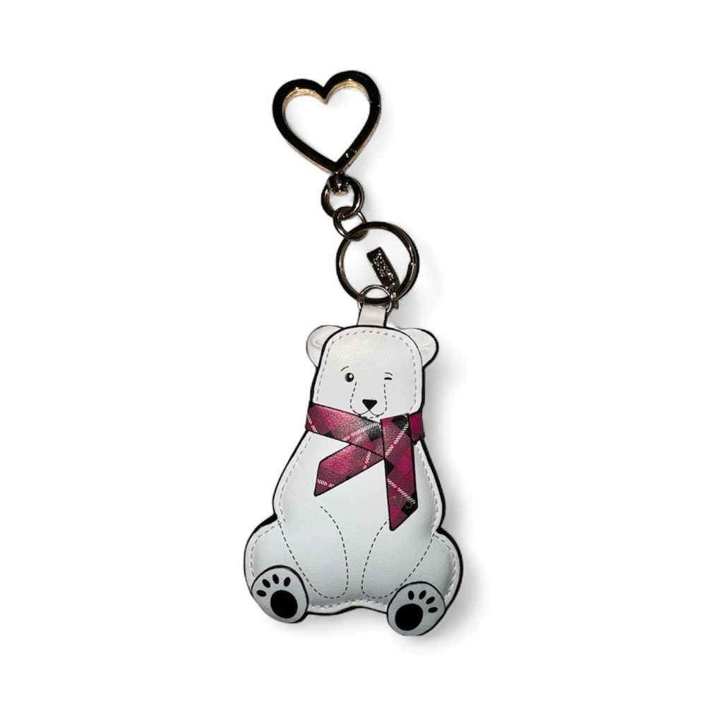 Victoria Secret White Bear , Gold Keychain with Pink Scarf, VS imprint